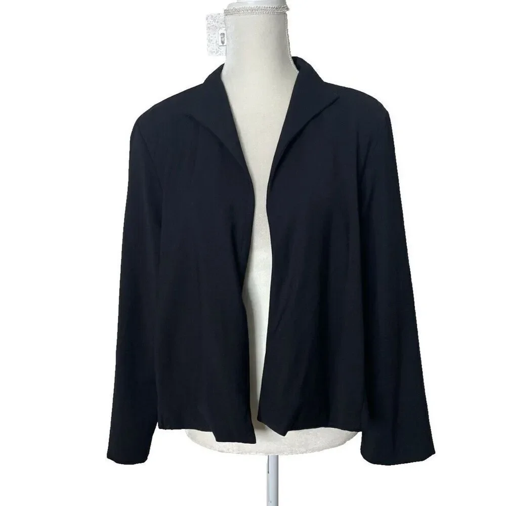 Eileen Fisher Size XL Black Jacket Open Front Blazer Short Pockets